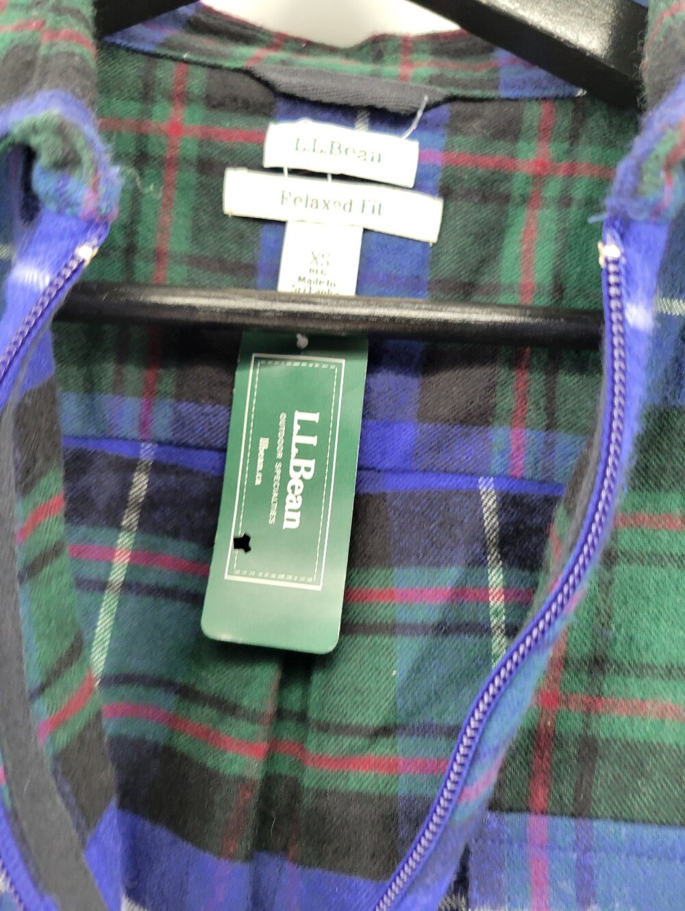 L.L. Bean Women's Scotch Plaid Flannel Shirt, Quarter-Zip Green Blue Size XS - Picture 4 of 6